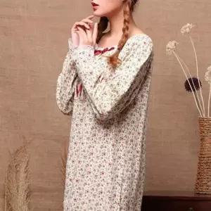 [라일리여성언더웨어] Rly 여성 긴팔 원피스 플라워 꽃무늬 수유 임부 홈웨