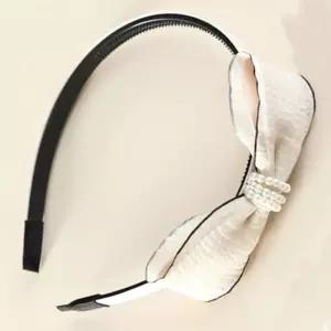 여성 진주리본 얇은 머리띠 1p 쉬폰 깔끔한 헤어밴드 데일리