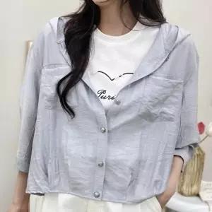 여성용 루즈핏 캐주얼 포켓 린넨 후드 반팔 셔츠