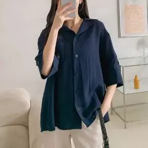 루즈핏 플레어 화이트 봄여름 미시룩 칠부남방 린넨셔츠