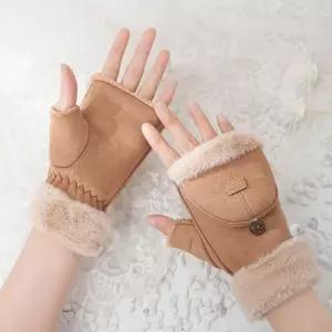 뽀송털 플립 스웨이드 오픈 벙어리장갑 여성 겨울 방한 퍼장갑 털장갑 장갑 터치