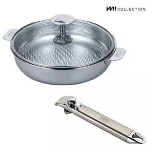 IMI 통3중 국산 IH 스텐 프라이팬 22cm (유리뚜껑) + 편수핸들 / 인덕션 가스 스텐팬 전골팬 주방정리 수납