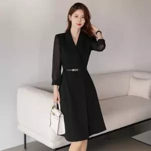 [시크라인] 켈로타 시스루 소매 카라 벨트 원피스