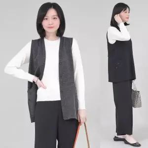 [하프클럽/] 엄마옷 단정 브이 단추 오픈 여성 봄 가을 주머니 하프 조끼 V093