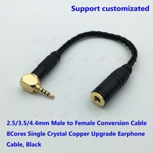 HiFi 6N 8 코어 단결정 구리 각도 2.5mm 4.4mm 밸런스드 수-암 오디오 이어폰 변환 블랙 케이블