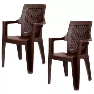 (2개 세트) 라탄 플라스틱의자 팔걸이 2p 야외 카페 업소용 펜션 비치 프라스틱
