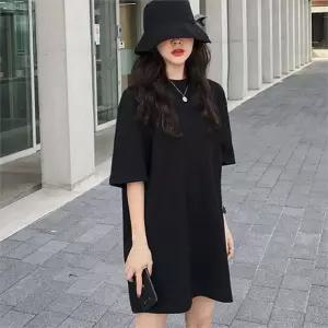 ONM 깔끔한 데일리 베이직 오버핏 무지반팔 롱 티셔츠