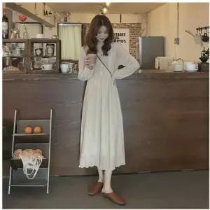 [오노마] ONM 롱원피스 주름 원피스 브이넥 (S12077560)