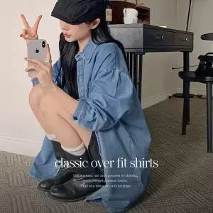 핫핑 [데일리/심플] 쥬엔 오버핏 롱 데님셔츠