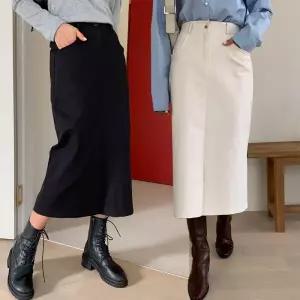 [유야]여성 뒷밴딩 코튼 앞트임 H라인 롱 스커트 -FSK0152- 봄 가을