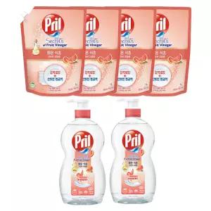 프릴 맑은식초 자몽 용기 700ml, 2개 + 리필 1L, 4개