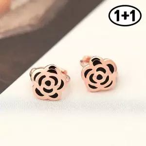 [미니아트][1+1] 블랙 로즈 14K 금침 로즈골드 귀찌 장미 꽃 데일리 링 피어싱