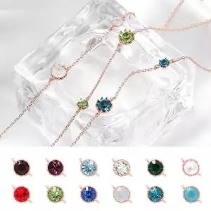 [미니아트]14kgp 탄생석 컬러 큐빅 포인트 심플 로즈골드 체인 팔찌