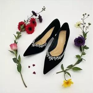 [NS홈쇼핑]고세 여성 데일리 페미닌 벨벳 큐빅 드레스 펌프스 힐 OZP5F021 블랙 6cm..