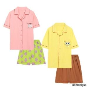 LIO 스폰지밥 뚱이 커플 반팔 빅사이즈 홈웨어 파자마 잠옷 캐주얼 사계절 우대