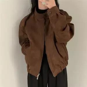 QZ모카 스웨이드 여성 자켓 하이넥 집업 루즈핏 겨울 아우터 캐주얼