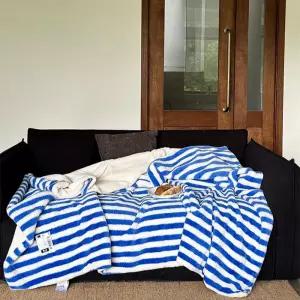 블루 스트라이프 양털 담요 대형 침대 겨울용 극세사 블랭킷 쇼파 부드러운