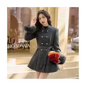 엘럽 여성용 테일러드 자켓 벨트 퍼 패딩 망토 모직 코트 겨울 슬림핏 슈트 박템4