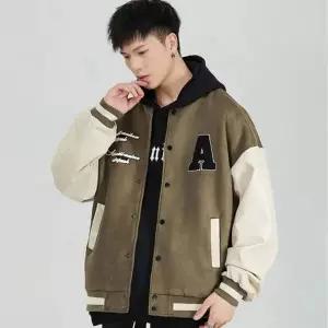 남성 카키 레터링 바시티 점퍼 ON-JUA-QWFG0GA7