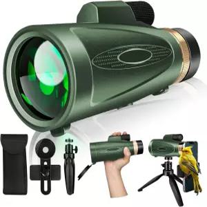 스마트폰 어댑터 삼각대가 장착된 80x100 고출력 단안 망원경 BAK4 프리즘 및 FMC 렌즈가 광시야 단안경