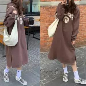 펀칭원피스 후드 레터링 기모안감 레이스롱원피스 겨울원피스 흰원피스