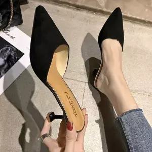 [하프클럽/]여성데일리슈즈 가을 스웨이드 하이힐 뾰족한 코디 뮬구두 여자