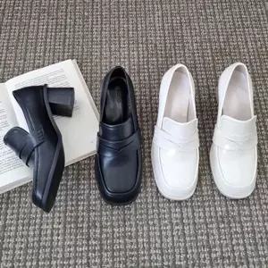 [하프클럽/]데이트 스커트 원피스 구두 통굽 스퀘어 토 로퍼 코디