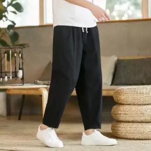 9부 통바지 팬츠 여름 남자바지 밴딩 간절기 린넨 (WFKBXGX)