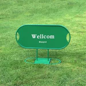 국산 가로 타원형 양면 그린색 철제 입간판 900x400 빌딩 업소 광고 약국 학원