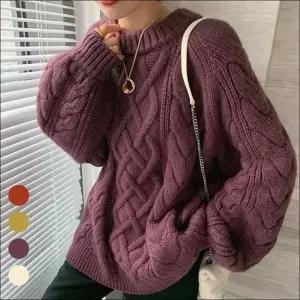 루즈핏 꽈배기 겨울 니트 상의 스웨터 여자 라운드넥