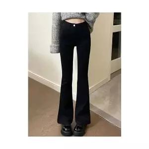 여성 데님바지 와이드 핏 블랙진 가을 겨울 기모 빅사이즈 통통 하이웨스트 슬림 스판 나팔바지 MF4