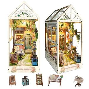 DIY 책 눅 키트, 인형의 집 책장 삽입 장식, LED 먼지 덮개가 있는 3D 나무 퍼즐, 미니어처 청소년 성인 실비아 정원을 위한 생일 할로윈 홈 데코