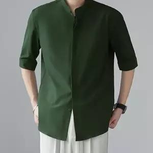 남자반팔와이셔츠 여름 반팔셔츠 정장 캐주얼 헨리넥 루즈핏 와이셔츠