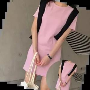 미니원피스 라운드 베이직 반팔 무지 심플 파스텔컬러