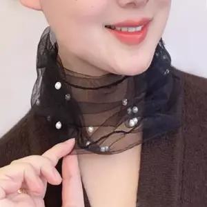 여성 여름 목스카프 간절기 진주 망사 넥워머 목가리개 스카프 망사스카프