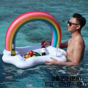 여름 레인보우 풍선 장난감 맥주 마시는 쿨러 테이블 바 트레이 해변 수영장 파티 플로트 링 물