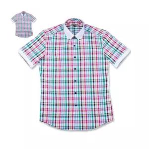 (제스트)반팔슬림 슬림 체크 컬러풀반팔 셔츠 배색카라 체크