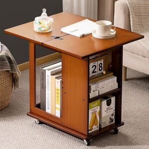 거실 복도 침실 침대 머리맡용 TONCXRW 대나무 간식 테이블, 접이식 장식 가구 끝 수납 선반이 있는 작은 공간용 사이드 TV 트레이 소파 테이블(차색)