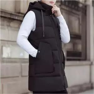 고품질 여성 겨울 후드 패딩조끼 경량 레이어드 힙덮는 롱 기장 (WFKKQ0W)