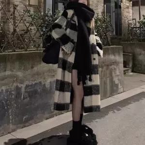 여성코트 흑백 체크 모직 코트 겨울 더블 심쿵빛