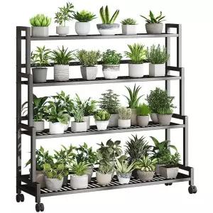 이동식 화분 선반 철제 거치대 블랙4단길이80cm 바퀴 다이 다육이 랙