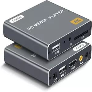 fnetic 4K 디지털 미디어 플레이어 HDMI/AV 출력 TV MP4 비디오 USB 드라이브/SD 카드용 사이니지 미니 HD