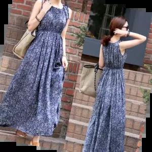 데일리 봄 민소매 롱원피스 루즈핏 허리밴드 쉬폰