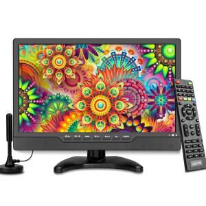 조싱 14인치 휴대용 소형 TV(ATSC 튜너 포함)- HD 레디 LED 스크린, 내장 스탠드, 야외, 캠핑, RV 및 가정용, AC / DC-12V 전원 - 블랙