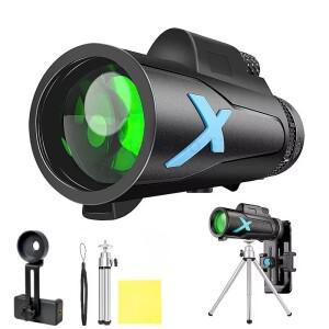 12x50 HD 줌 강력한 단안 망원경 휴대용 쌍안경 장거리 삼각대 전화 클립으로 캠핑 사냥