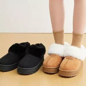 PB브랜드 컴포트 편안함 방한기능여성용 힐업 플랫굽 퍼슬리퍼 겨울용 룸슈즈 털실내화