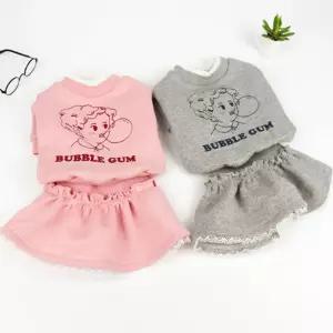 강아지겨울외출복 강아지 풍선껌 맨투맨 치마 간절기 외출복 세트 1P