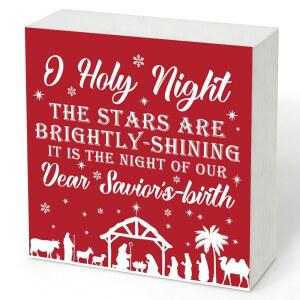 오 성스러운 밤 표지판, 소박한 나무 상자 표지판, 기독교 크리스마스 장식, 농가 홈 장식, 식탁 선반용 크리스마스 장식, 소박한 층별 트레이 장식