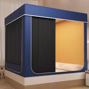 덮힌 모기장과 3PCS가 완전히 차단된 캐노피 침대 커튼이 있는 풀사이즈 페인팅 스테인리스 프레임