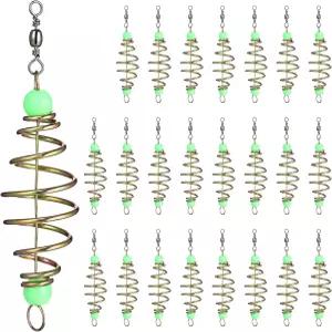 TOPPERFUN 48개 낚시 미끼 케이지 카본 스틸 잉어 홀더 올리브 모양 스프링 피더 바구니 야광 펜던트
